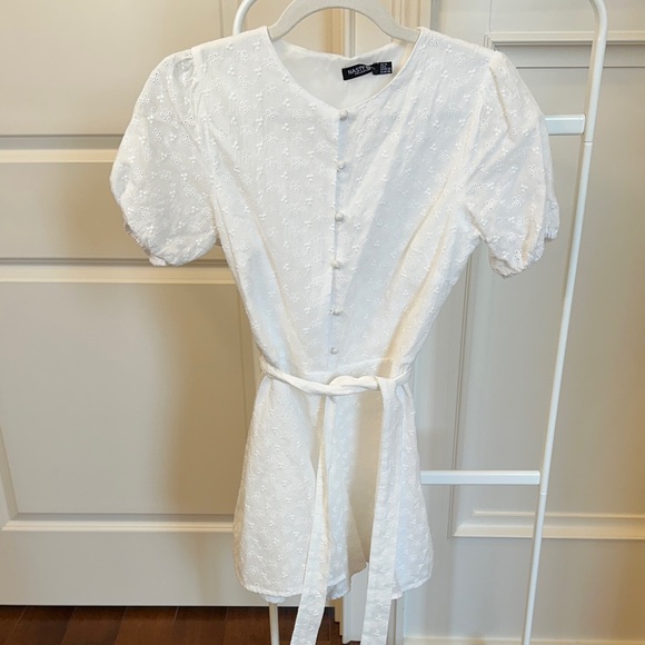 Nasty Gal White Eyelet Textured Button-Up Romper - Picture 2 of 6